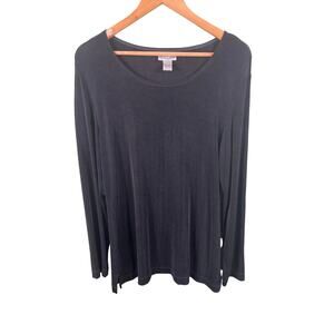 Chico's Women Size 2 Large Plain Black Classic Stretch Casual Long Sleeve Shirt